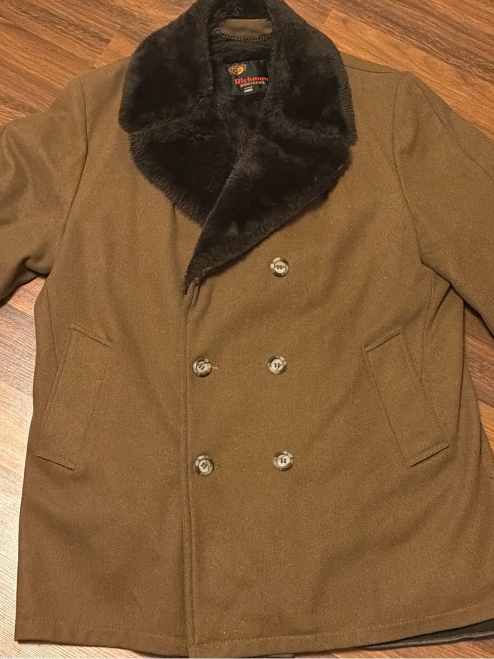 Richman brothers Brown Wool Blend Peacoat with Faux Fur Collar